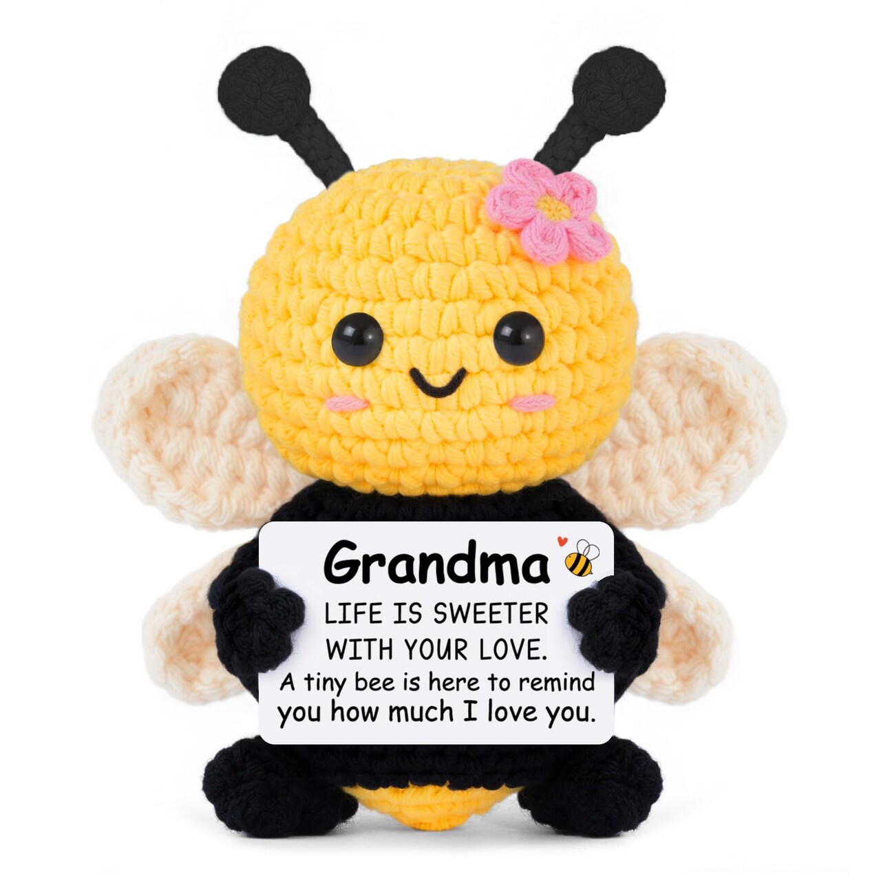 Grandma Gifts, Birthday Gifts for Grandma from Granddaughter Grandson - Cute Handmade Crochet Bee - Valentines Birthday Mothers Day Present for Grandmother, Emotional Support Crochet Decor